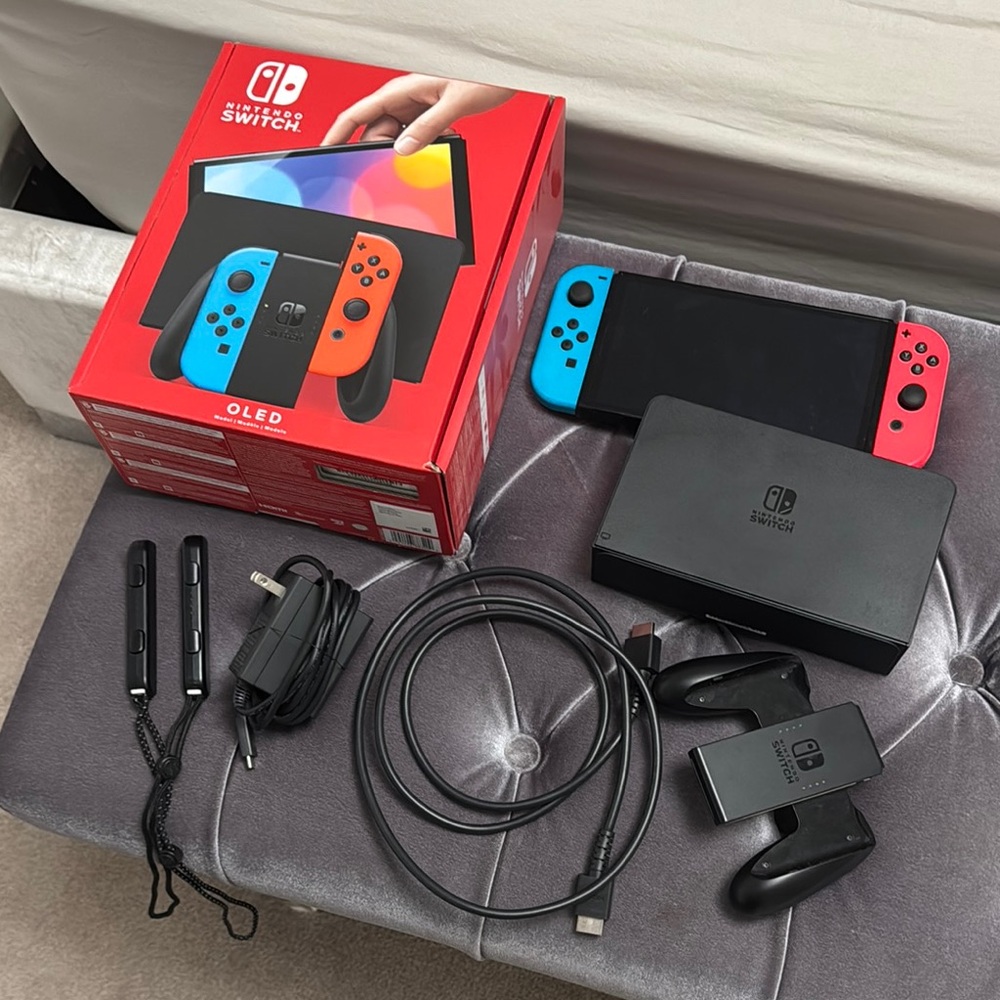 Nintendo Switch OLED Neon Blue & Neon Red Joy‑Con Console Bundle